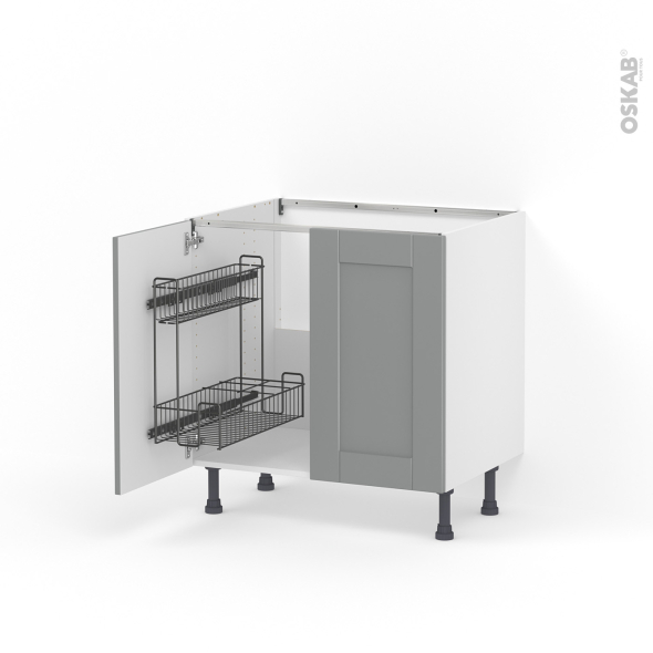 Meuble de cuisine - Sous évier - FILIPEN Gris - 2 portes lessiviel - L80 x H70 x P58 cm