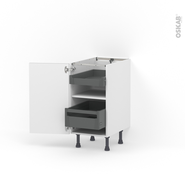 Meuble de cuisine - Bas - FILIPEN Gris - 2 tiroirs à l'anglaise - L40 x H70 x P58 cm