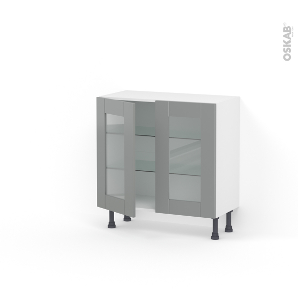 Meuble de cuisine - Bas vitré - FILIPEN Gris - 2 portes - L80 x H70 x P37 cm
