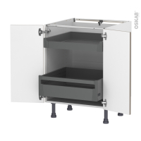 Meuble de cuisine - Bas - GINKO Taupe - 2 portes 2 tiroirs à l'anglaise - L60 x H70 x P58 cm