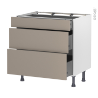 Meuble de cuisine - Casserolier - GINKO Taupe - 3 tiroirs - L80 x H70 x P58 cm