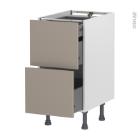 Meuble de cuisine - Casserolier - GINKO Taupe - 2 tiroirs 1 tiroir à l'anglaise - L40 x H70 x P58 cm