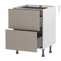 Meuble de cuisine - Casserolier - GINKO Taupe - 2 tiroirs 1 tiroir à l'anglaise - L60 x H70 x P58 cm