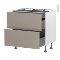 Meuble de cuisine - Casserolier - GINKO Taupe - 2 tiroirs 1 tiroir à l'anglaise - L80 x H70 x P58 cm