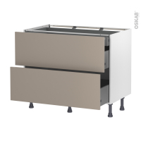 Meuble de cuisine - Casserolier - GINKO Taupe - 2 tiroirs 1 tiroir à l'anglaise - L100 x H70 x P58 cm