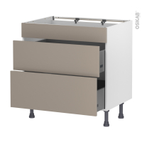 Meuble de cuisine - Casserolier - Faux tiroir haut - GINKO Taupe - 2 tiroirs - L80 x H70 x P58 cm