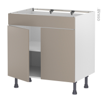 Meuble de cuisine - Bas - Faux tiroir haut - GINKO Taupe - 2 portes - L80 x H70 x P58 cm