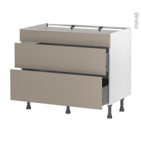 Meuble de cuisine - Casserolier - Faux tiroir haut - GINKO Taupe - 2 tiroirs - L100 x H70 x P58 cm
