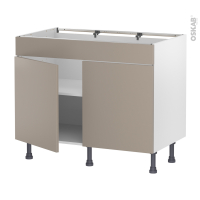 Meuble de cuisine - Bas - Faux tiroir haut - GINKO Taupe - 2 portes - L100 x H70 x P58 cm