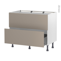 Meuble de cuisine - Casserolier - Faux tiroir haut - GINKO Taupe - 1 tiroir - L100 x H70 x P58 cm