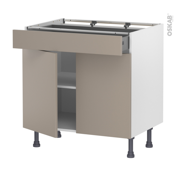 Meuble de cuisine - Bas - GINKO Taupe - 2 portes 1 tiroir - L80 x H70 x P58 cm