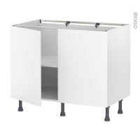 Meuble de cuisine - Bas - HELIA Blanc - 2 portes - L100 x H70 x P58 cm