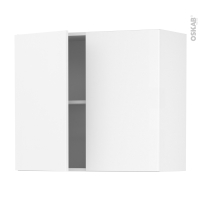 Meuble de cuisine - Haut ouvrant - HELIA Blanc - 2 portes - L80 x H70 x P37 cm