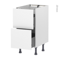 Meuble de cuisine - Casserolier - HELIA Blanc - 2 tiroirs - L40 x H70 x P58 cm