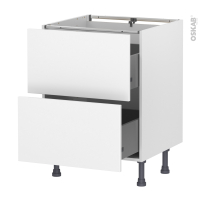 Meuble de cuisine - Casserolier - HELIA Blanc - 2 tiroirs - L60 x H70 x P58 cm
