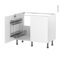 Meuble de cuisine - Sous évier - HELIA Blanc - 2 portes lessiviel - L100 x H70 x P58 cm