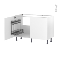 Meuble de cuisine - Sous évier - HELIA Blanc - 2 portes lessiviel - L120 x H70 x P58 cm