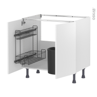 Meuble de cuisine - Sous évier - HELIA Blanc - 2 portes lessiviel poubelle ronde - L80 x H70 x P58 cm