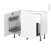 Meuble de cuisine - Sous évier - HELIA Blanc - 2 portes lessiviel-poubelle coulissante  - L100 x H70 x P58 cm