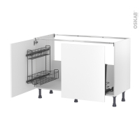 Meuble de cuisine - Sous évier - HELIA Blanc - 2 portes lessiviel-poubelle coulissante  - L120 x H70 x P58 cm