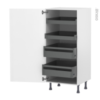 Colonne de cuisine N°27 - Armoire de rangement - HELIA Blanc - 4 tiroirs à l'anglaise - L60 x H125 x P58 cm