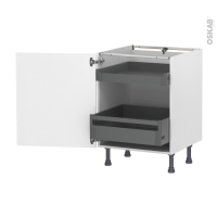 Meuble de cuisine - Bas - HELIA Blanc - 2 tiroirs à l'anglaise - L60 x H70 x P58 cm