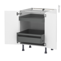 Meuble de cuisine - Bas - HELIA Blanc - 2 portes 2 tiroirs à l'anglaise - L60 x H70 x P58 cm
