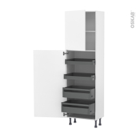 Colonne de cuisine N°2127 - Armoire de rangement - HELIA Blanc - 4 tiroirs à l'anglaise - L60 x H195 x P37 cm