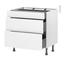 Meuble de cuisine - Casserolier - HELIA Blanc - 3 tiroirs - L80 x H70 x P58 cm