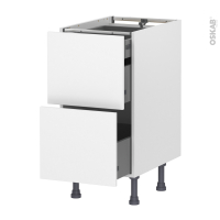 Meuble de cuisine - Casserolier - HELIA Blanc - 2 tiroirs 1 tiroir à l'anglaise - L40 x H70 x P58 cm