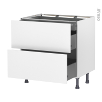 Meuble de cuisine - Casserolier - HELIA Blanc - 2 tiroirs 1 tiroir à l'anglaise - L80 x H70 x P58 cm
