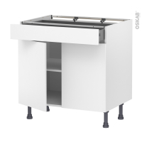 Meuble de cuisine - Bas - HELIA Blanc - 2 portes 1 tiroir - L80 x H70 x P58 cm