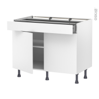 Meuble de cuisine - Bas - HELIA Blanc - 2 portes 1 tiroir - L100 x H70 x P58 cm