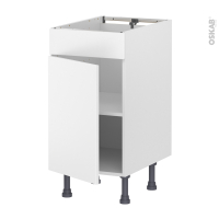 Meuble de cuisine - Bas - Faux tiroir haut - HELIA Blanc - 1 porte  - L40 x H70 x P58 cm