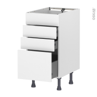 Meuble de cuisine - Casserolier - Faux tiroir haut - HELIA Blanc - 3 tiroirs - L40 x H70 x P58 cm