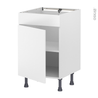 Meuble de cuisine - Bas - Faux tiroir haut - HELIA Blanc - 1 porte  - L50 x H70 x P58 cm