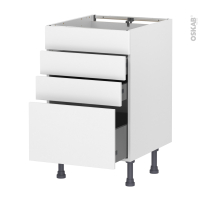 Meuble de cuisine - Casserolier - Faux tiroir haut - HELIA Blanc - 3 tiroirs - L50 x H70 x P58 cm