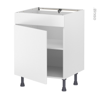Meuble de cuisine - Bas - Faux tiroir haut - HELIA Blanc - 1 porte - L60 x H70 x P58 cm