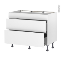 Meuble de cuisine - Casserolier - Faux tiroir haut - HELIA Blanc - 2 tiroirs - L100 x H70 x P58 cm
