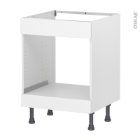 Meuble de cuisine - Bas MO encastrable niche 45 - Faux tiroir haut - HELIA Blanc - L60 x H70 x P58 cm