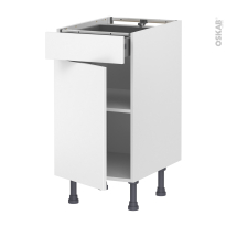 Meuble de cuisine - Bas - HELIA Blanc - 1 porte 1 tiroir  - L40 x H70 x P58 cm