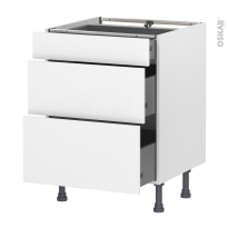 Meuble de cuisine - Casserolier - HELIA Blanc - 3 tiroirs - L60 x H70 x P58 cm