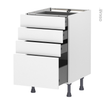 Meuble de cuisine - Casserolier - HELIA Blanc - 4 tiroirs - L50 x H70 x P58 cm