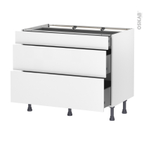 Meuble de cuisine - Casserolier - HELIA Blanc - 3 tiroirs - L100 x H70 x P58 cm