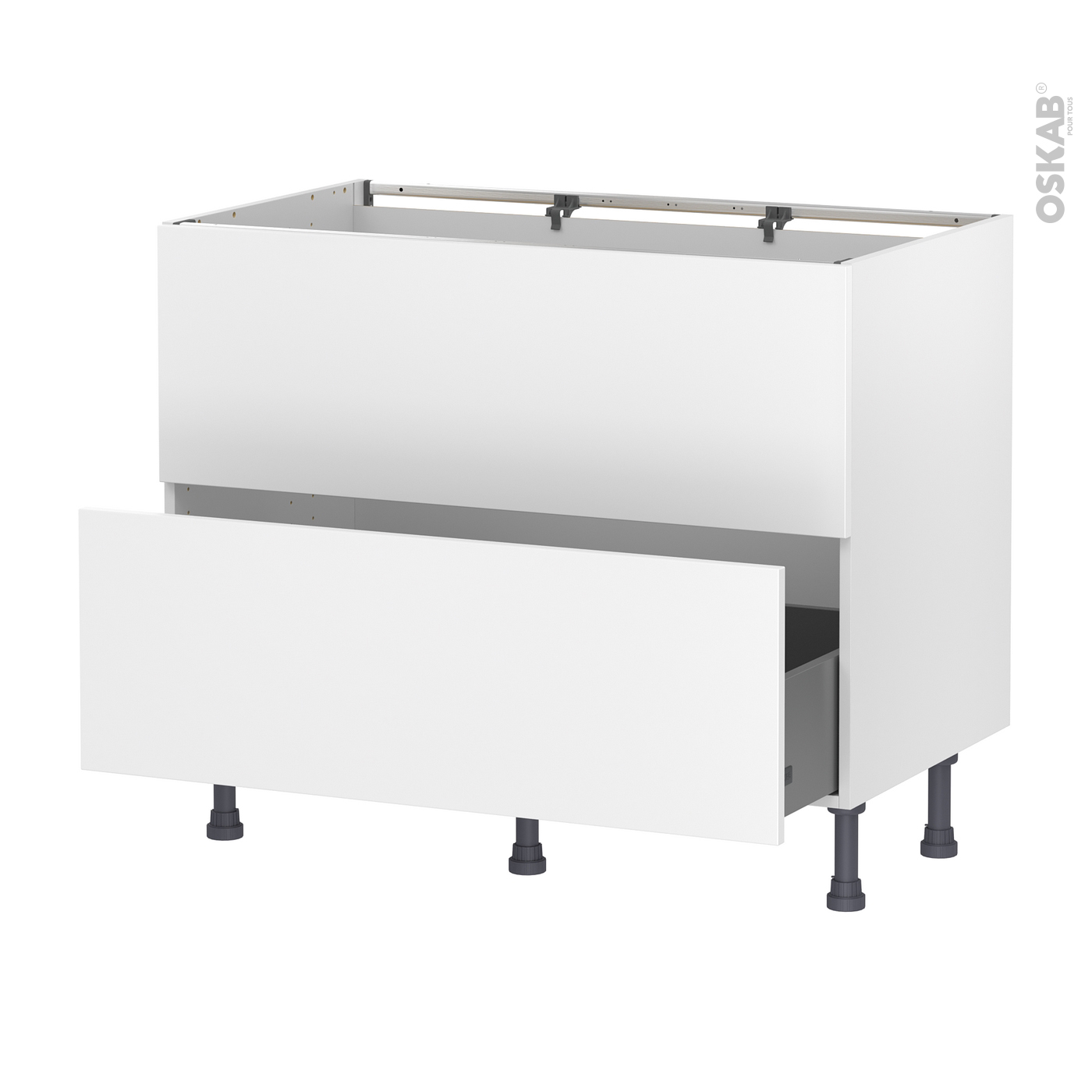 Meuble de cuisine Casserolier Faux tiroir haut HELIA Blanc 1 tiroir L100 x  H70 x P58 cm - Oskab