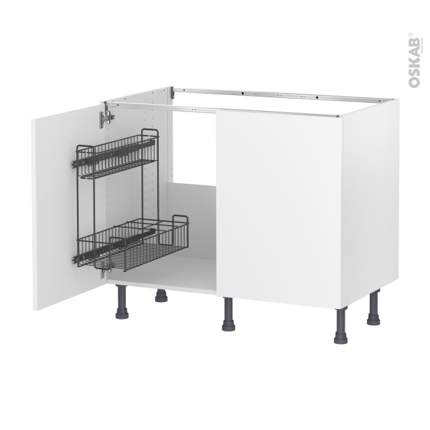 Meuble de cuisine Sous évier <br />HELIA Blanc, 2 portes lessiviel, L100 x H70 x P58 cm 