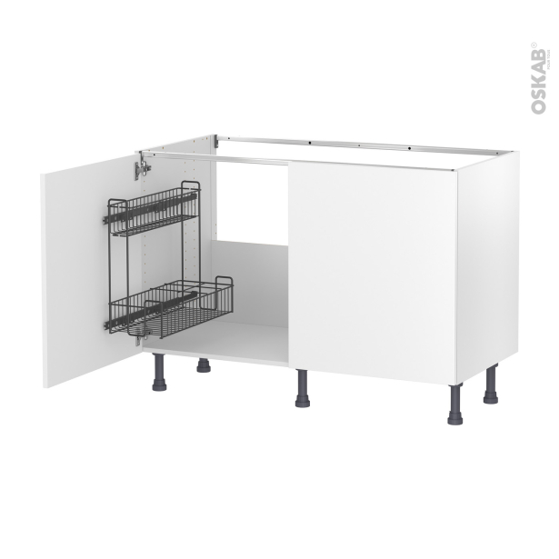 Meuble de cuisine Sous évier <br />HELIA Blanc, 2 portes lessiviel, L120 x H70 x P58 cm 