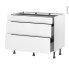 #Meuble de cuisine Casserolier <br />HELIA Blanc, 3 tiroirs, L100 x H70 x P58 cm 