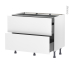 #Meuble de cuisine Casserolier <br />HELIA Blanc, 2 tiroirs 1 tiroir à l'anglaise, L100 x H70 x P58 cm 