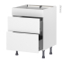 #Meuble de cuisine Casserolier <br />Faux tiroir haut, HELIA Blanc, 2 tiroirs, L60 x H70 x P58 cm 